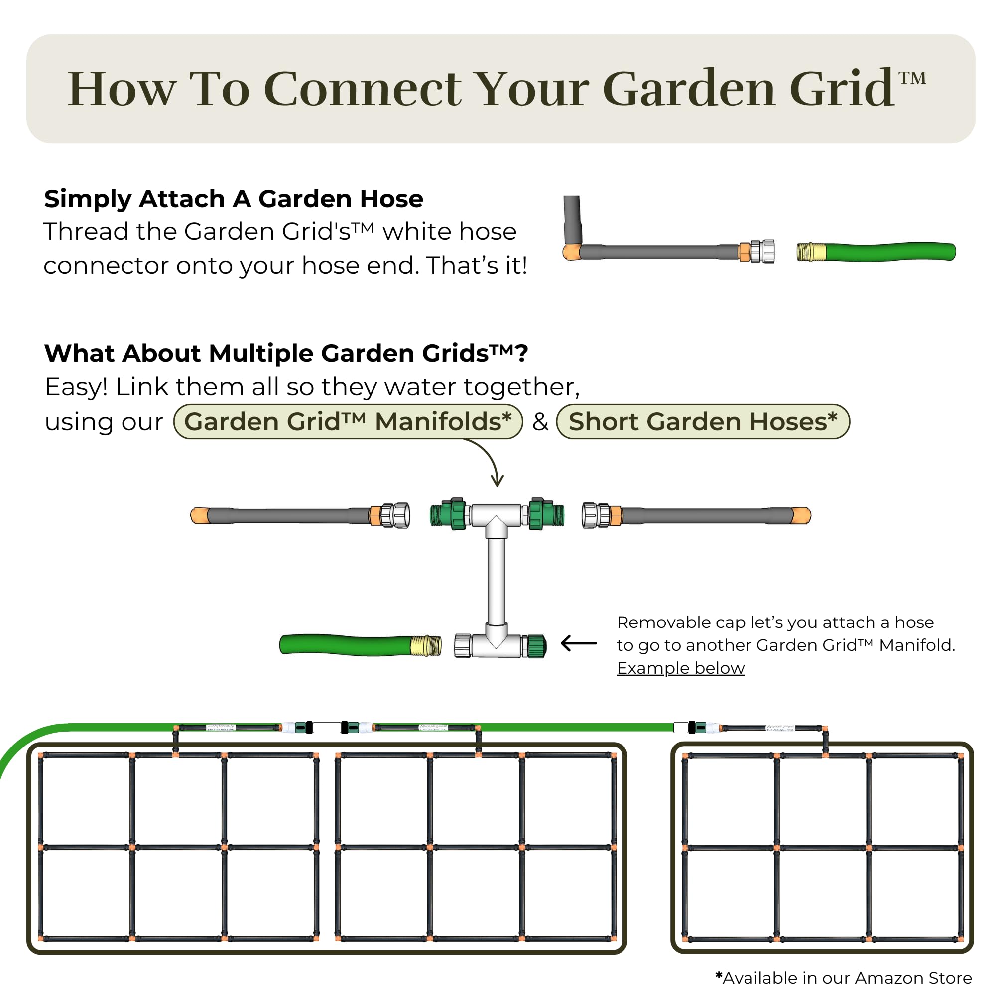 Garden In Minutes lifestyle shot of garden bed using grid showing time-saving watering benefit