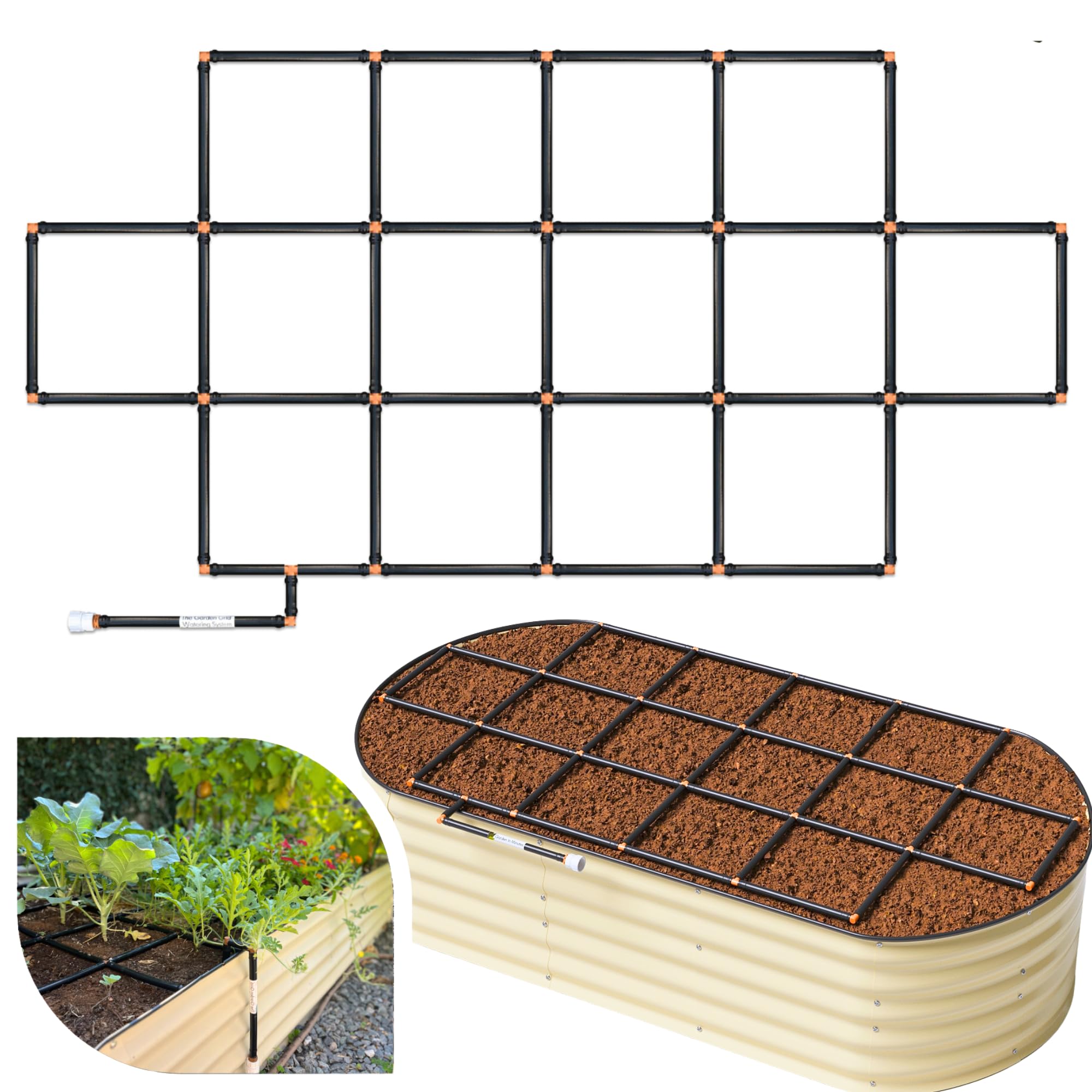 Garden In Minutes front view showing full 3x6 cornerless grid and even coverage benefit