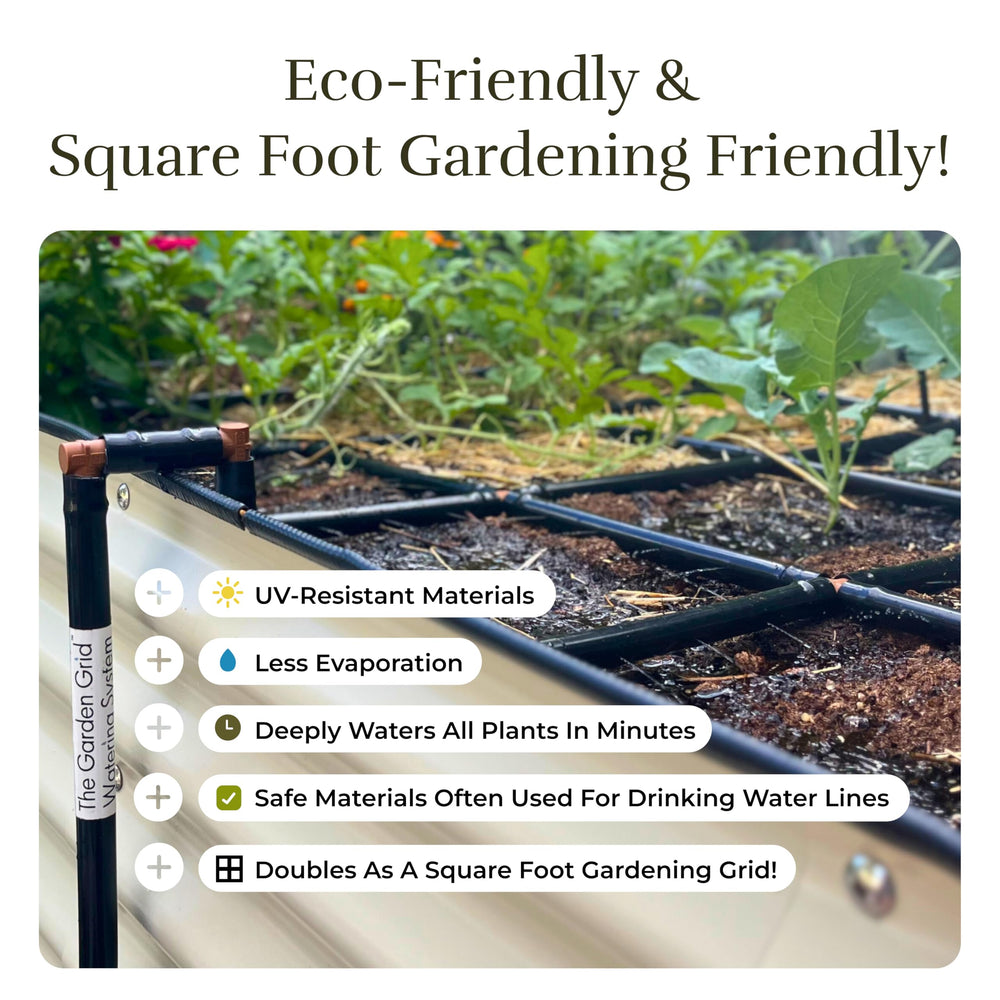 Garden In Minutes overhead showing square-foot planting guide for organized spacing and planning