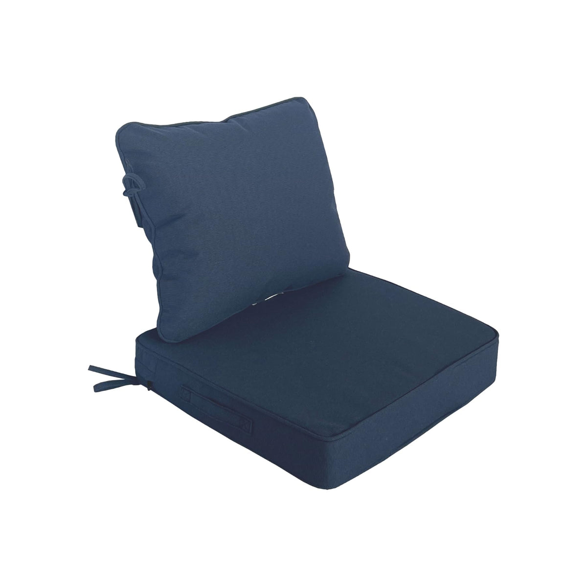 Garden lucky front view of navy cushion set showing neat profile and fit