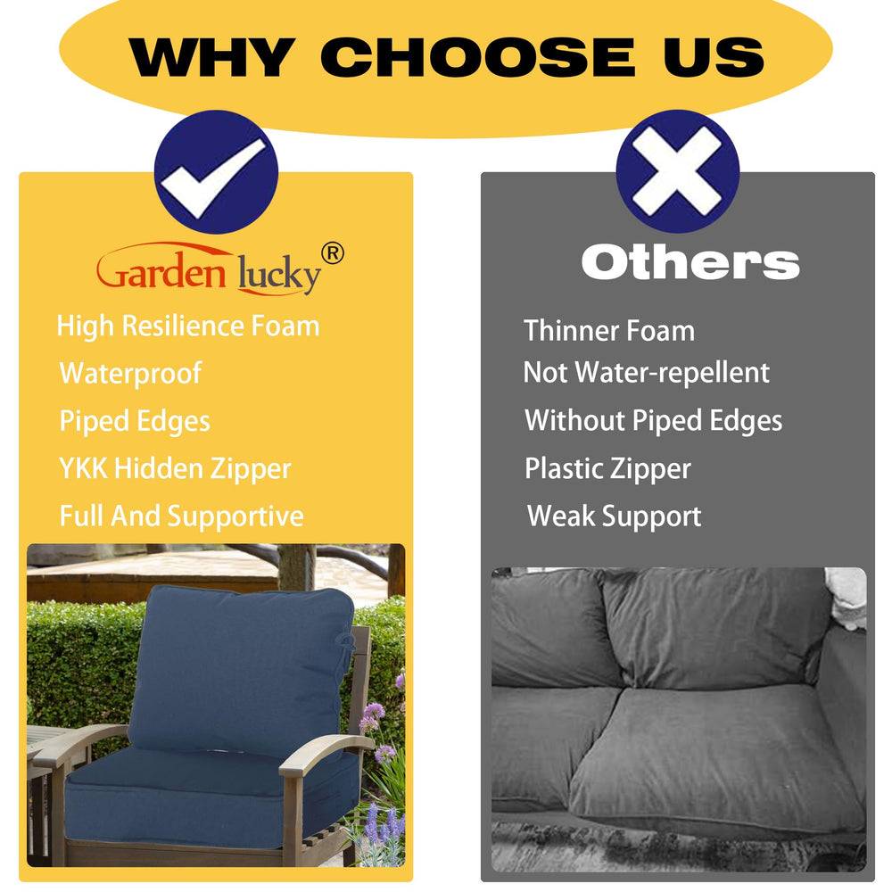 Garden lucky cushions placed on a patio bistro chair demonstrating fit and style