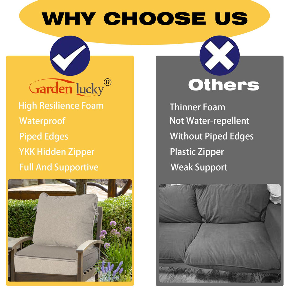 Garden lucky cushions in use on patio set showing comfort and style