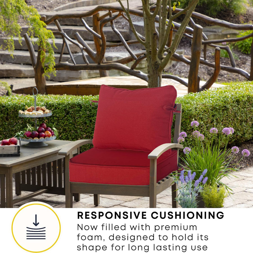 Garden lucky cushion size comparison on chair showing fit for standard 19x19 seats and back support