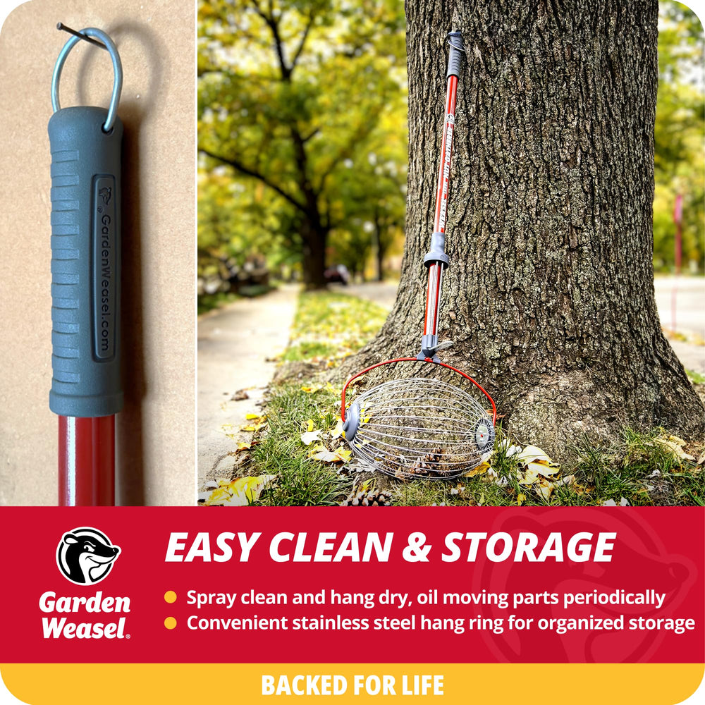 Garden Weasel in yard with trees showing fast cleanup for homeowners benefit