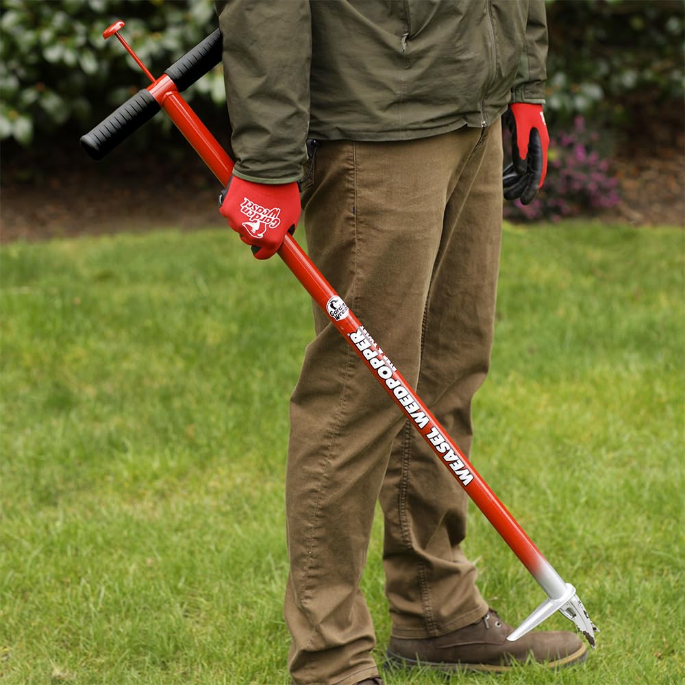 GARDEN WEASEL pile of removed weeds showing complete root removal benefit