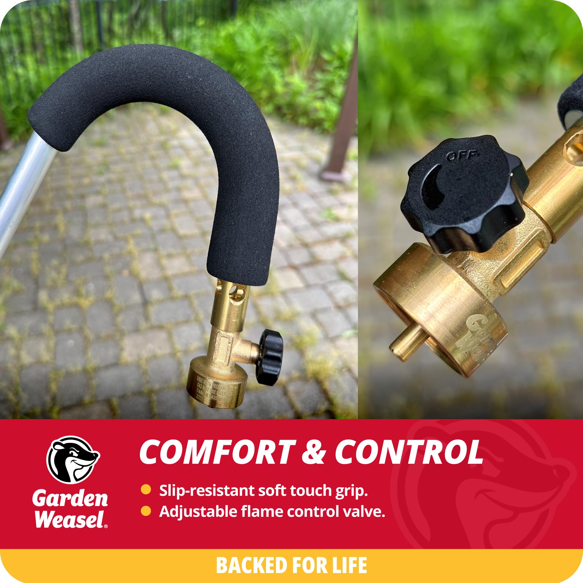 GARDEN WEASEL size comparison beside foot for ergonomic scale