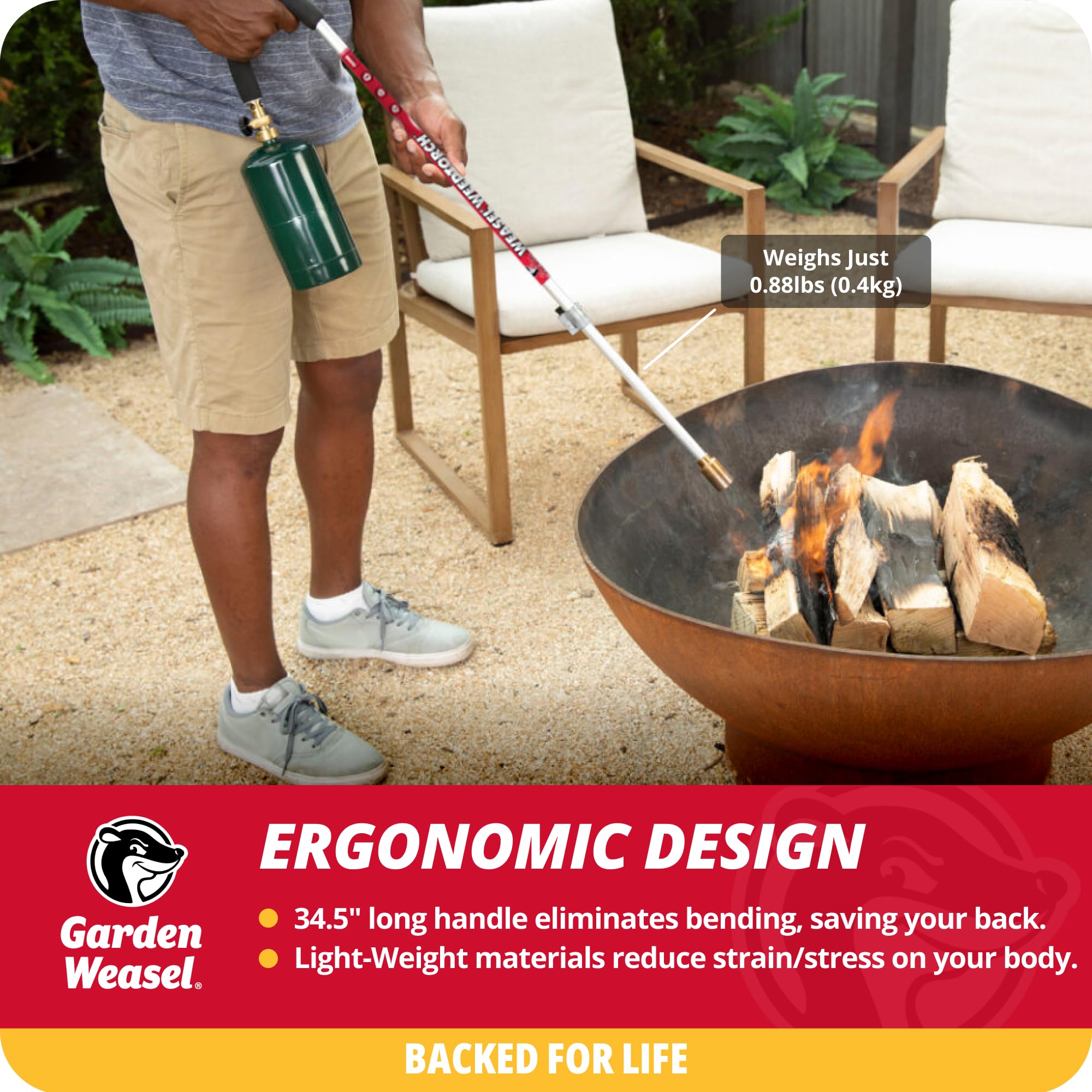 GARDEN WEASEL torch used on paver crack delivering chemical-free control