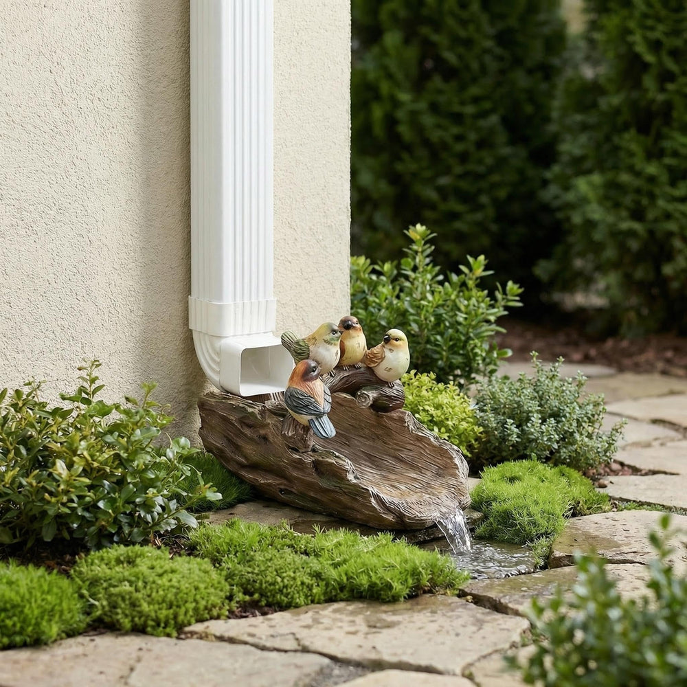 GARDEN WHISPER back angle revealing the sloped water channel that directs runoff outward