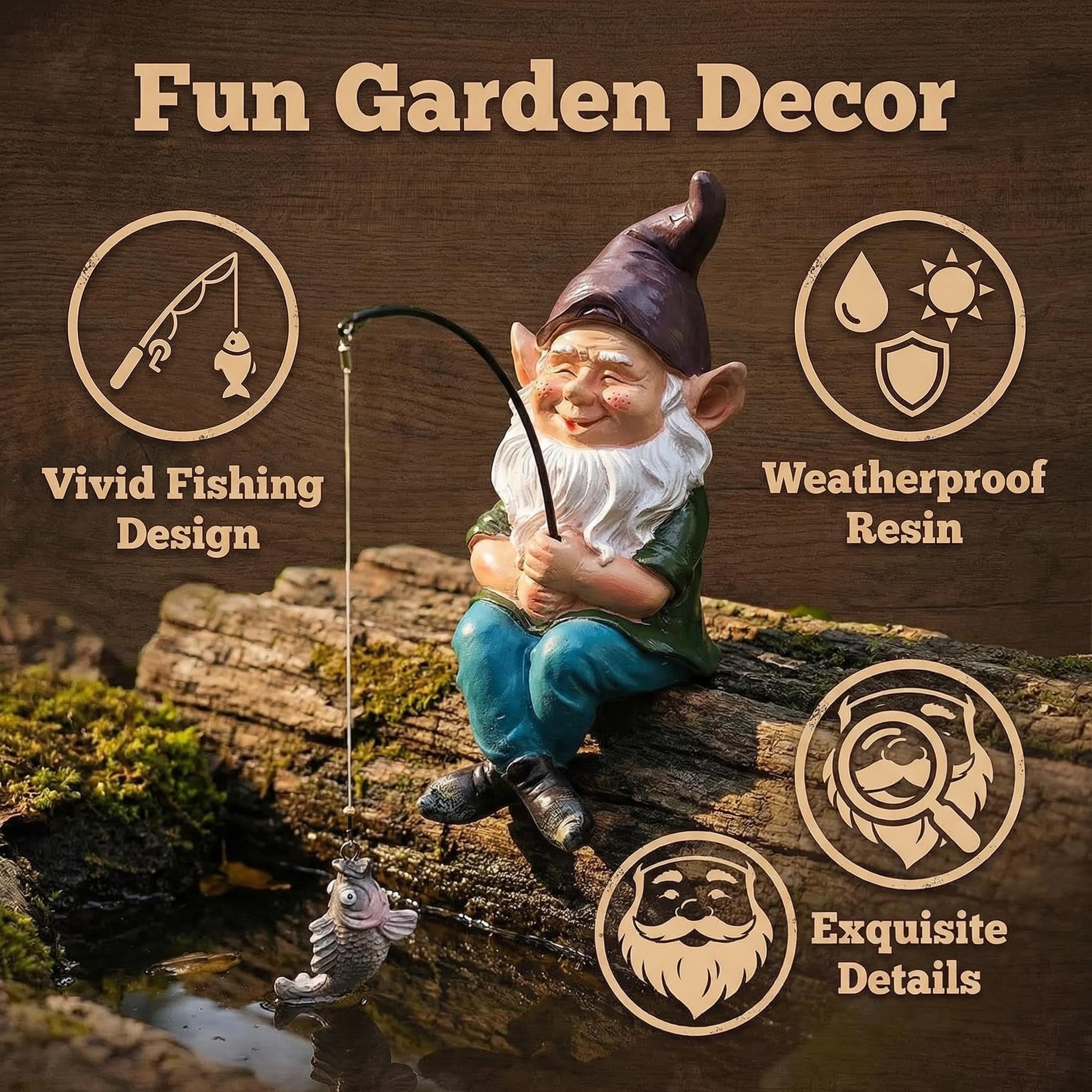 GARDEN WHISPER gnome placed beside pond creating whimsical focal point