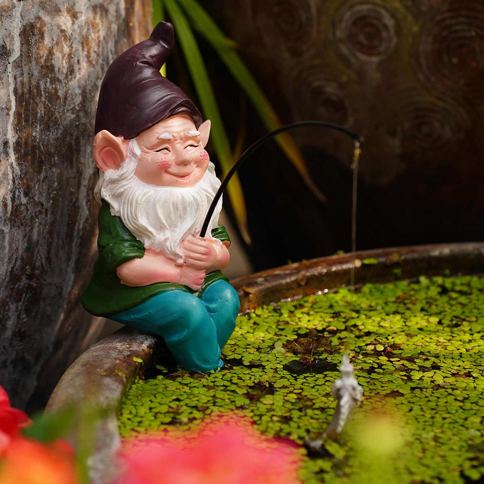 GARDEN WHISPER gnome on shelf with ruler for scale and placement ideas