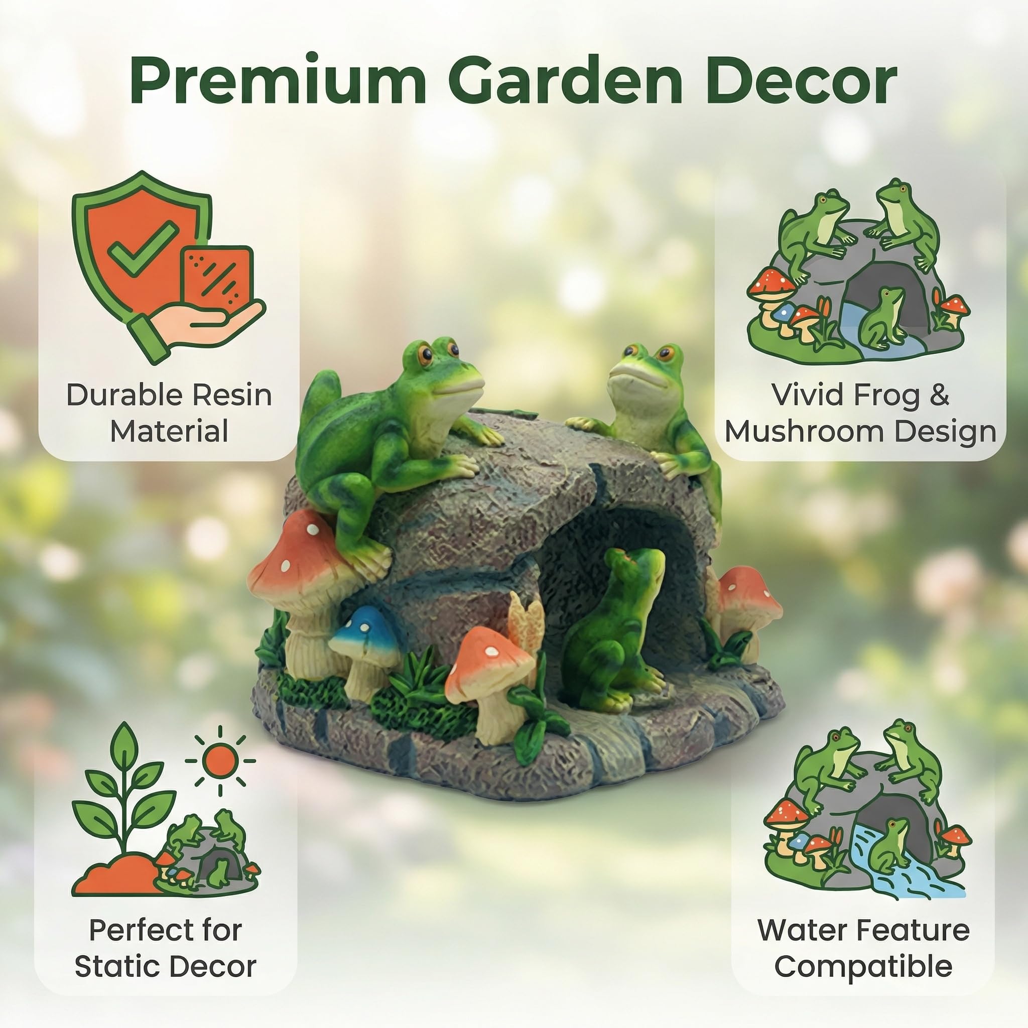 GARDEN WHISPER frog next to ruler showing compact size and fit benefit