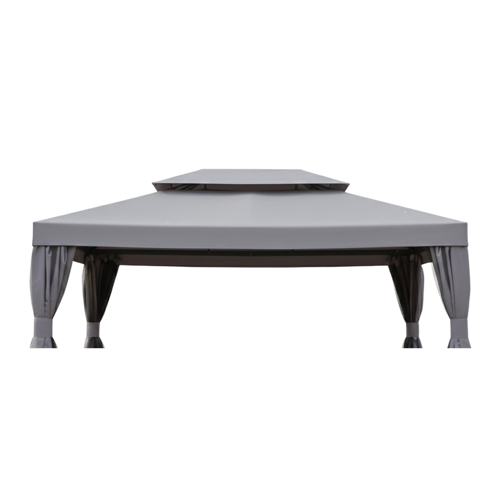 Garden Winds canopy front view showing Slate Gray finish and neat fit