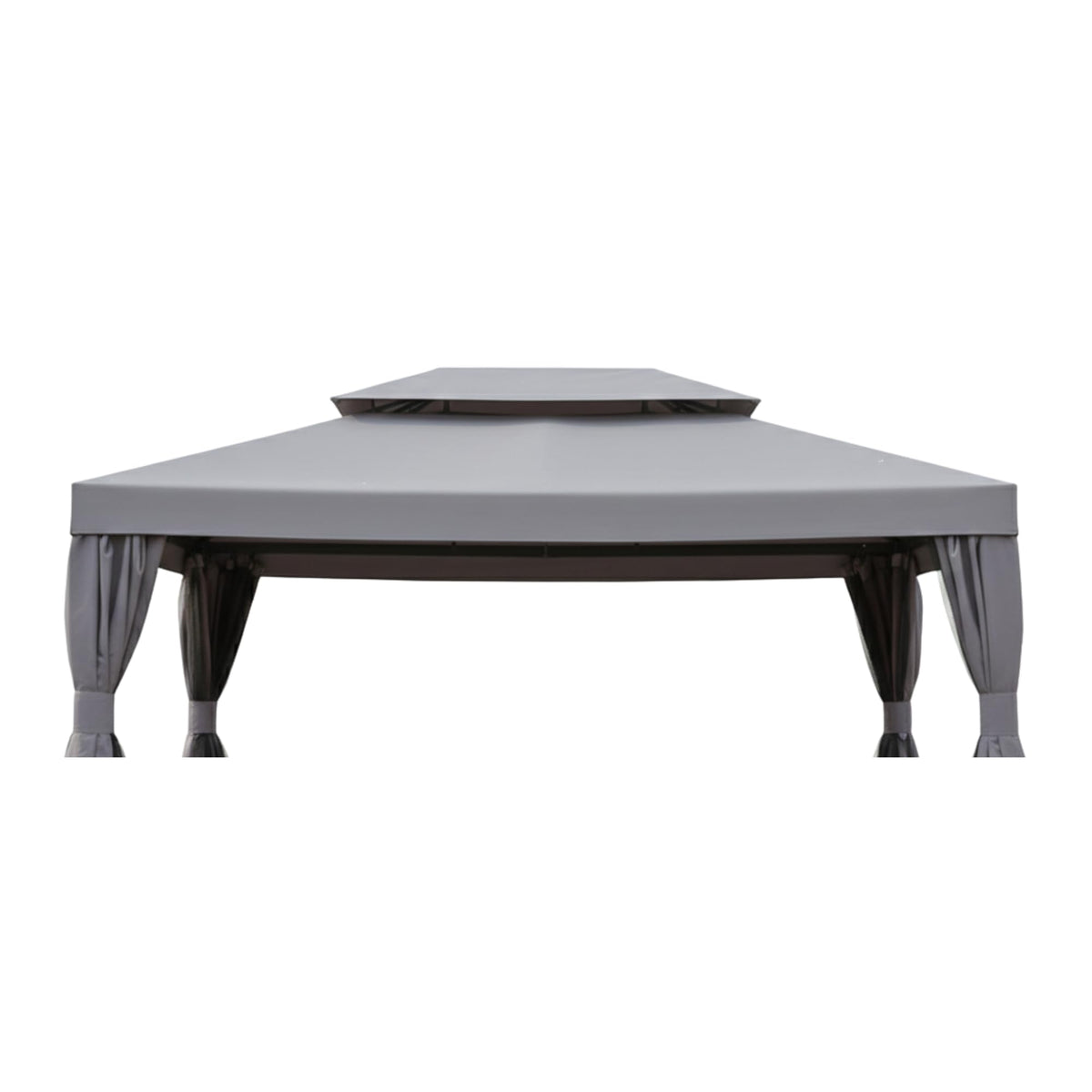 Garden Winds canopy front view showing Slate Gray finish and neat fit