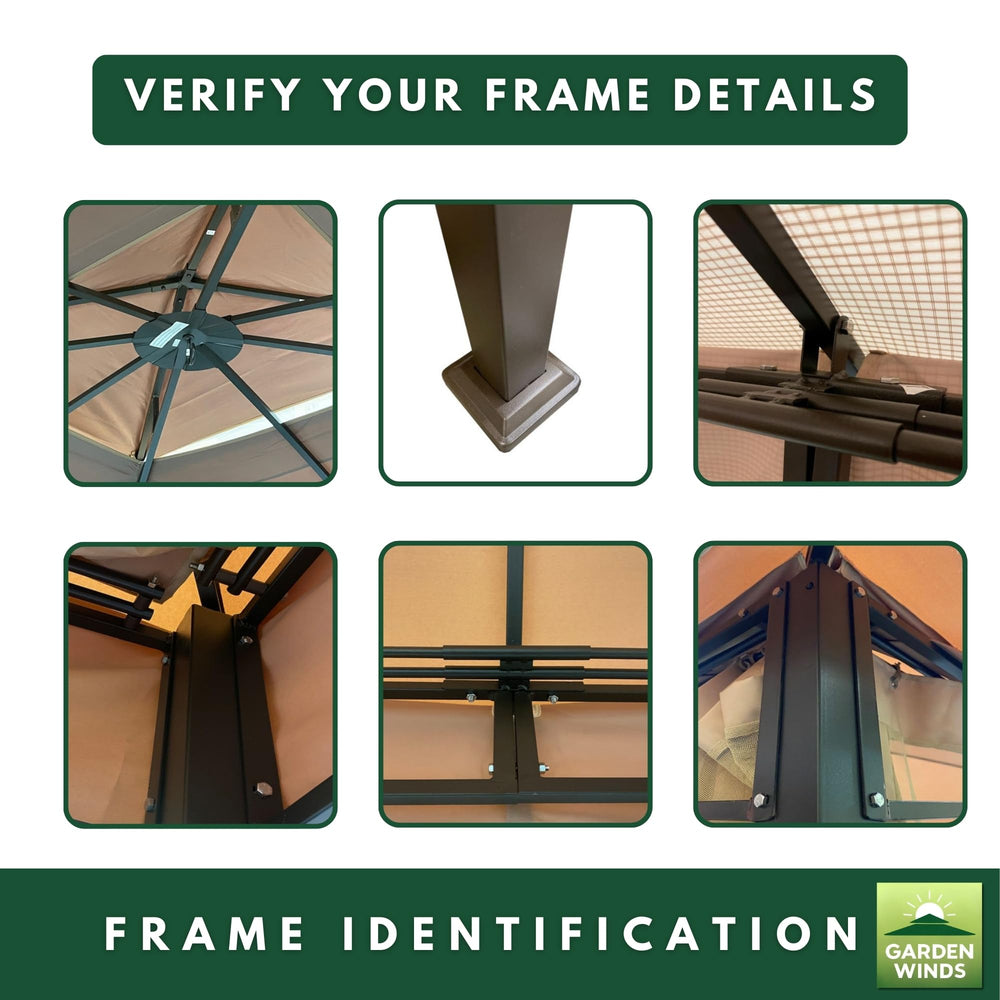 Garden Winds fabric label and specs showing UPF50+, CPAI-84 and warranty information