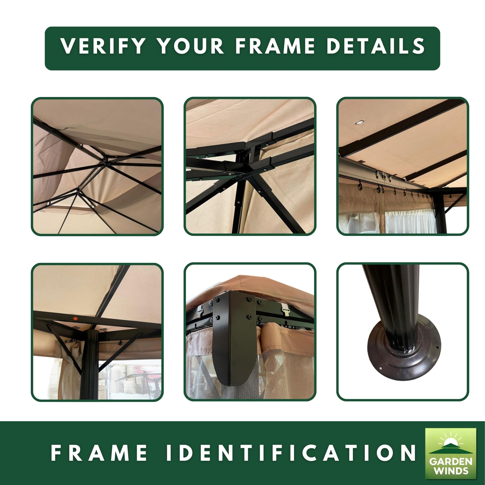 Garden Winds canopy next to measuring tape showing 10x13 size fit