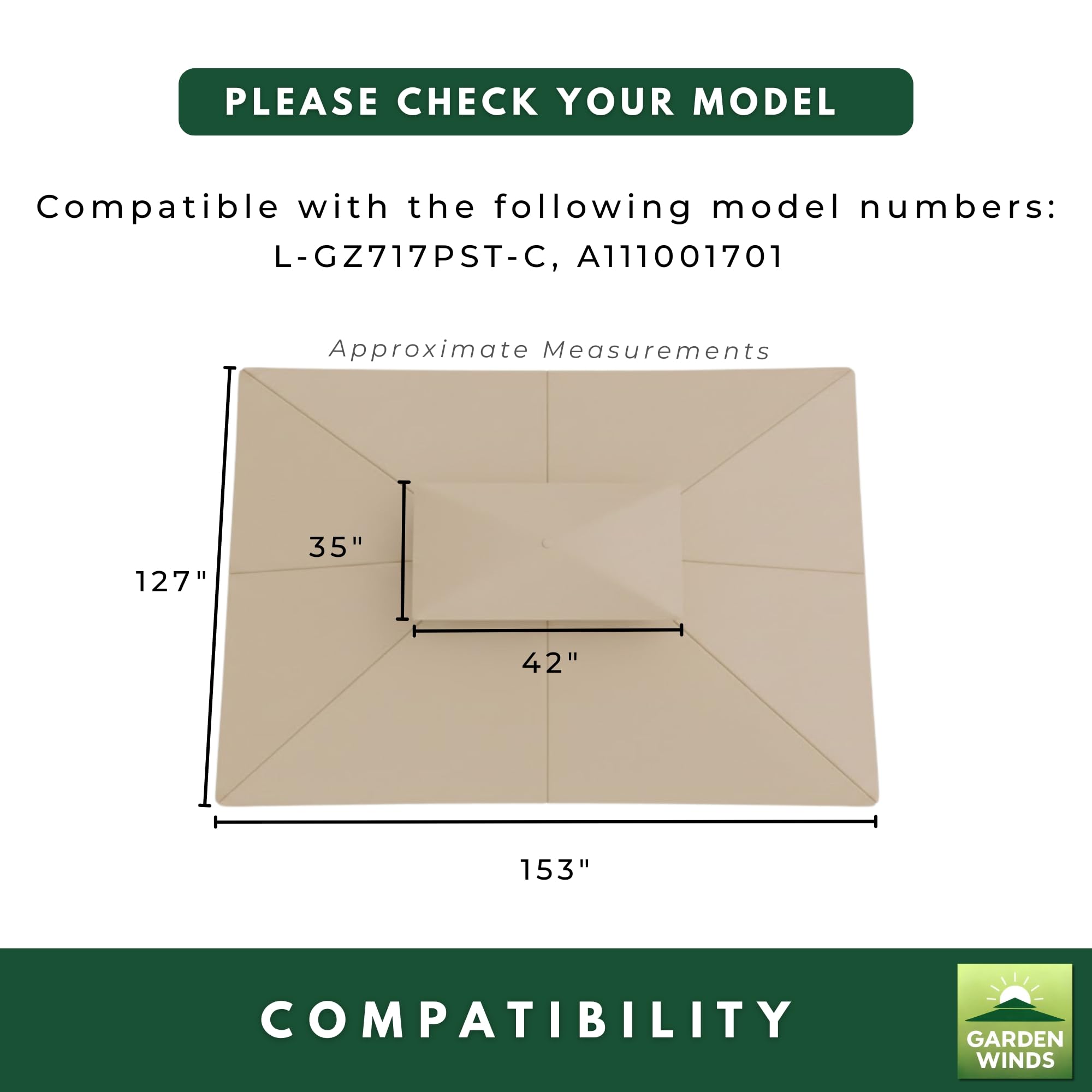Garden Winds product label close-up showing model compatibility and specs