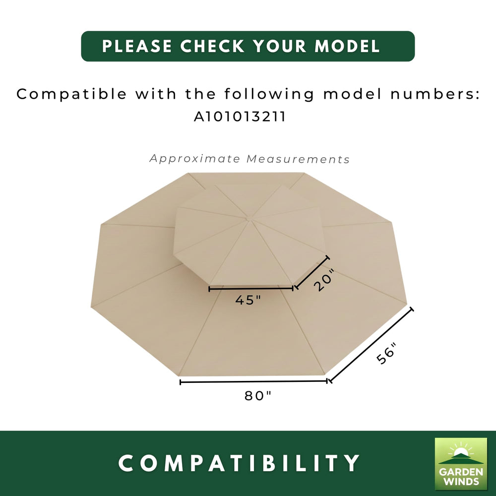 Garden Winds canopy top with measuring tape showing size compatibility