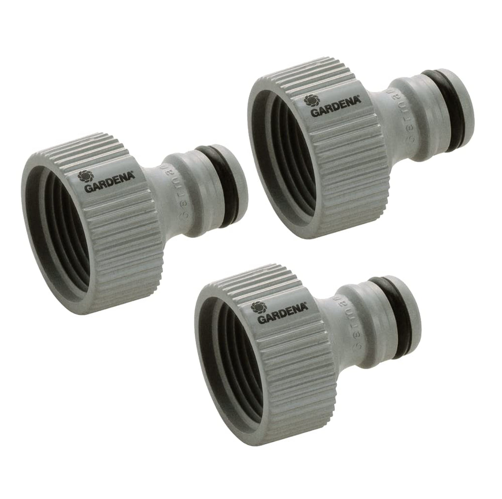 Gardena adapter front view showing compact design and easy hookup benefit