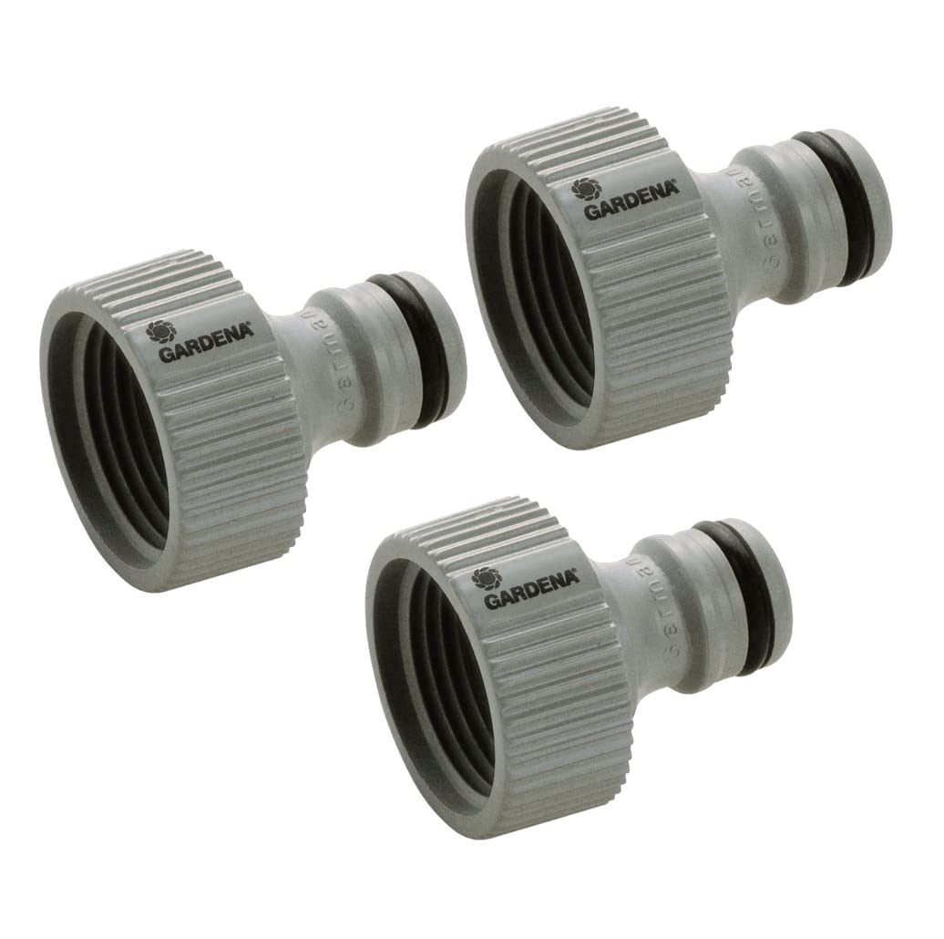 Gardena adapter front view showing compact design and easy hookup benefit