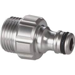 Close-up of Gardena adapter threads and metal finish for leak-resistant seal