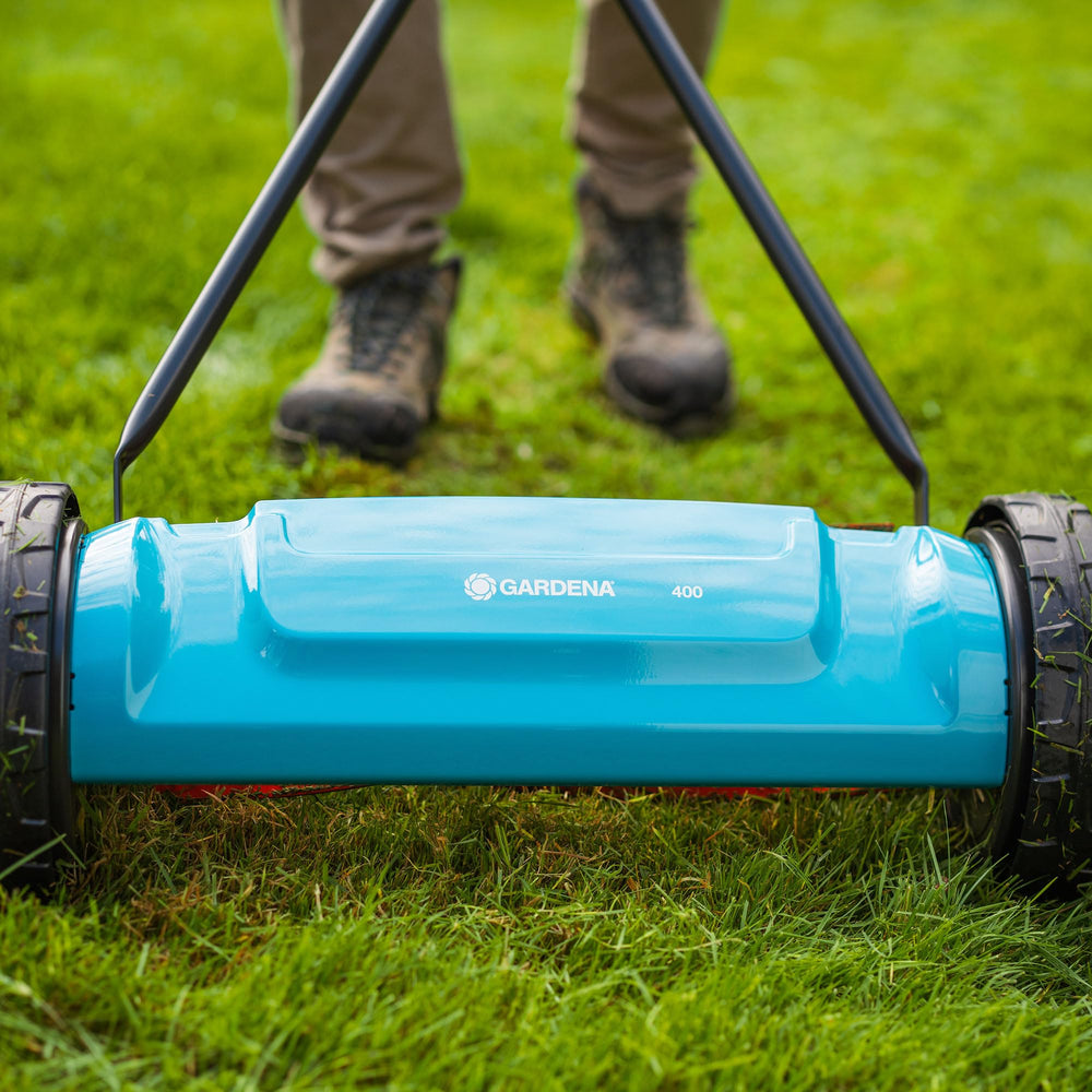 GARDENA mower with optional grass catcher for clean clipping collection