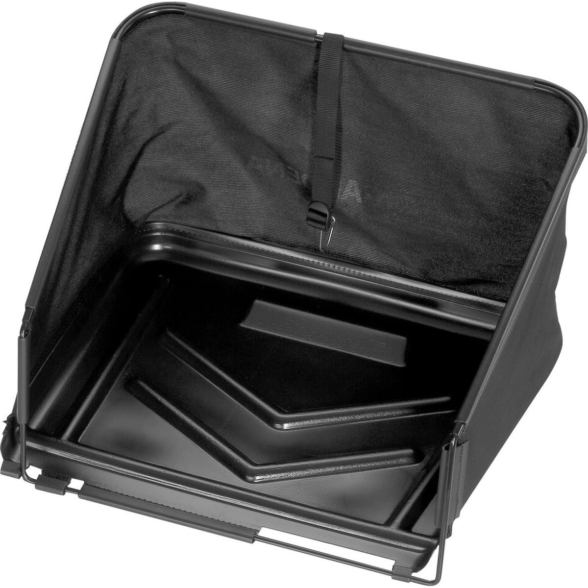 Gardena grass catcher front view showing capacity and neat attachment benefit