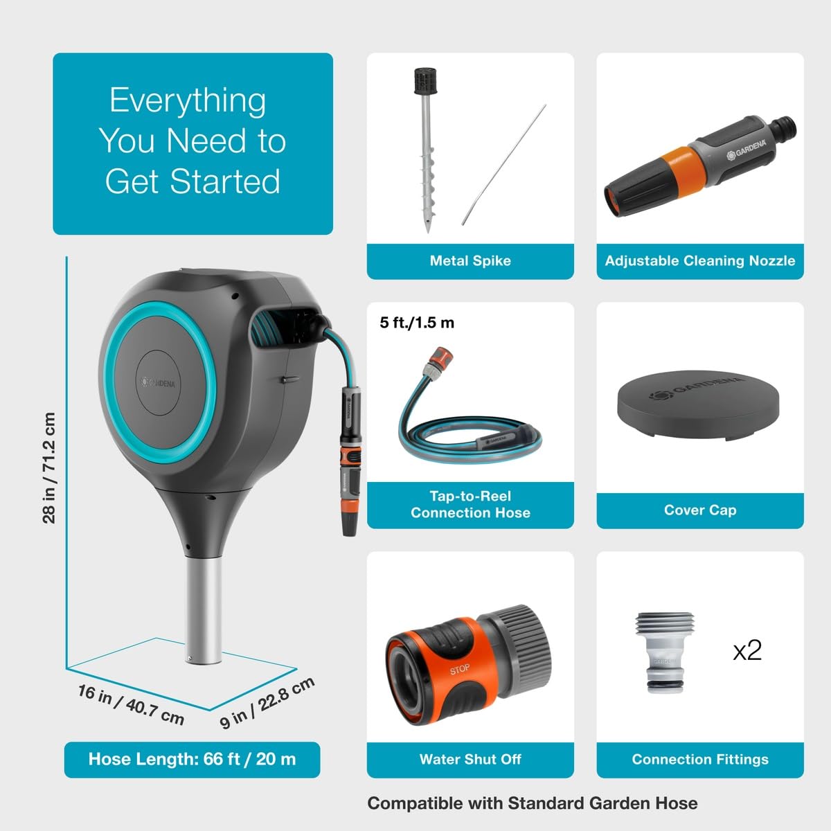 GARDENA reel in patio lifestyle scene illustrating tidy garden appearance