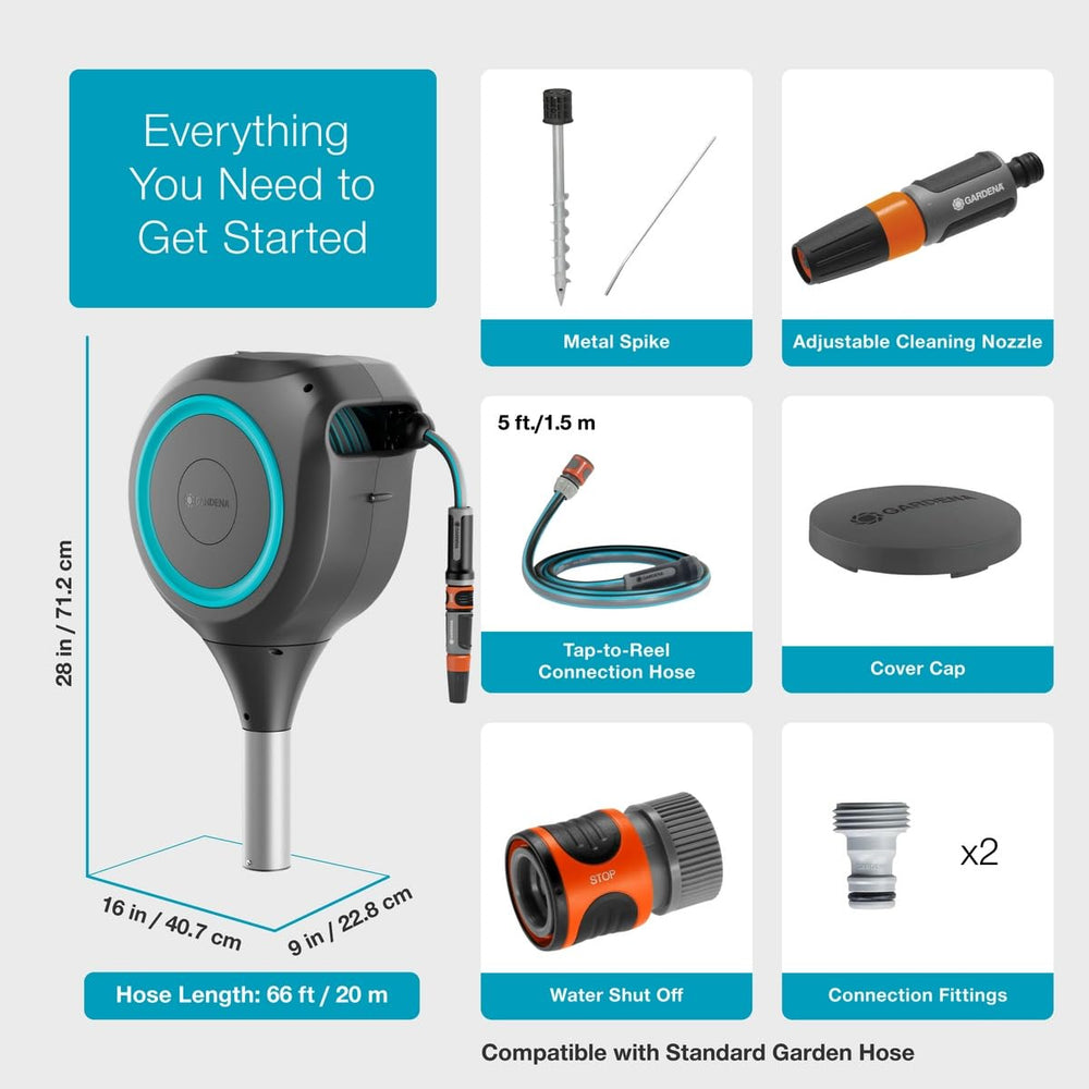 GARDENA reel in patio lifestyle scene illustrating tidy garden appearance