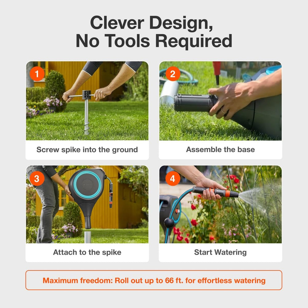 GARDENA reel swiveling 360 degrees to increase watering reach