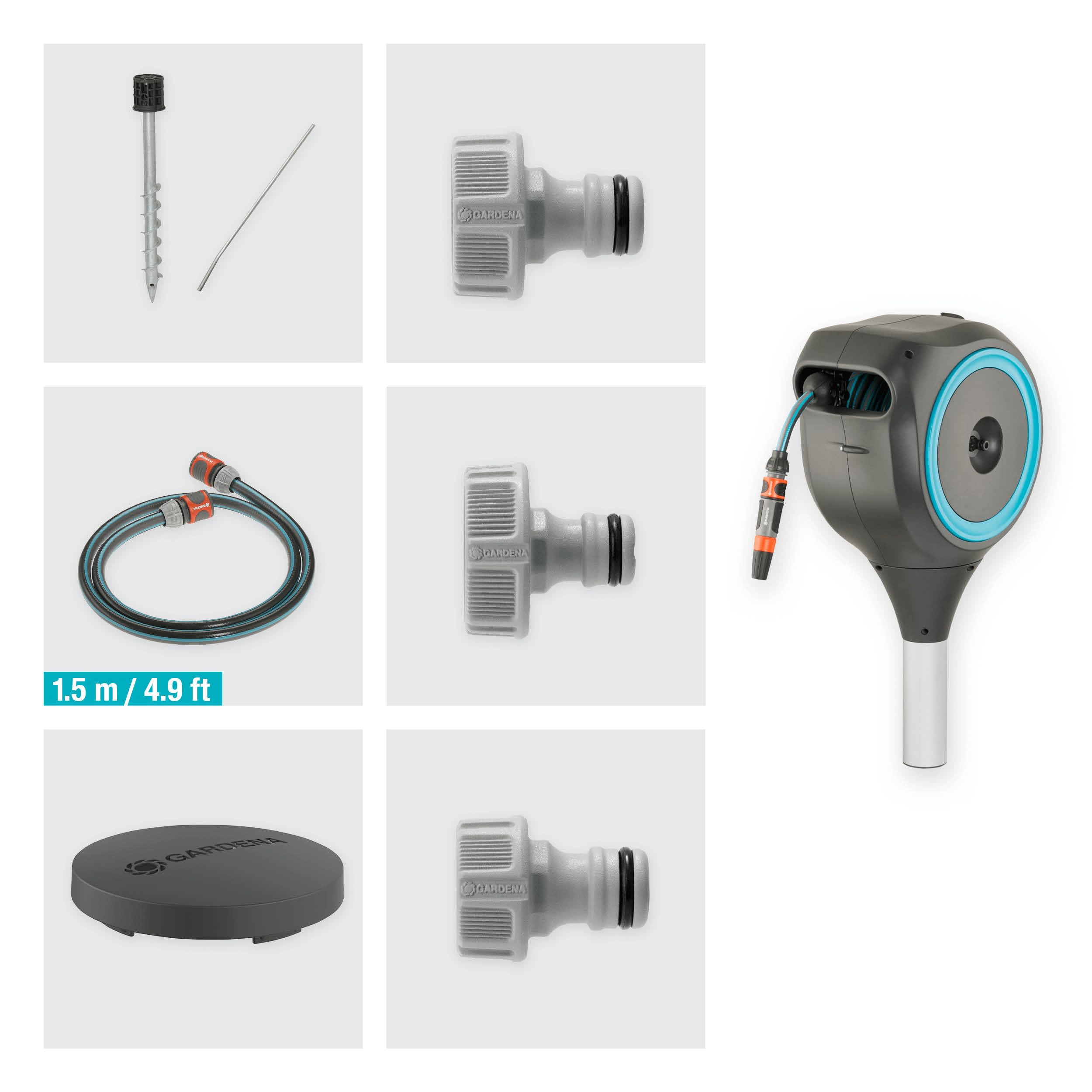 Gardena hose texture and end connection demonstrating durable coupling