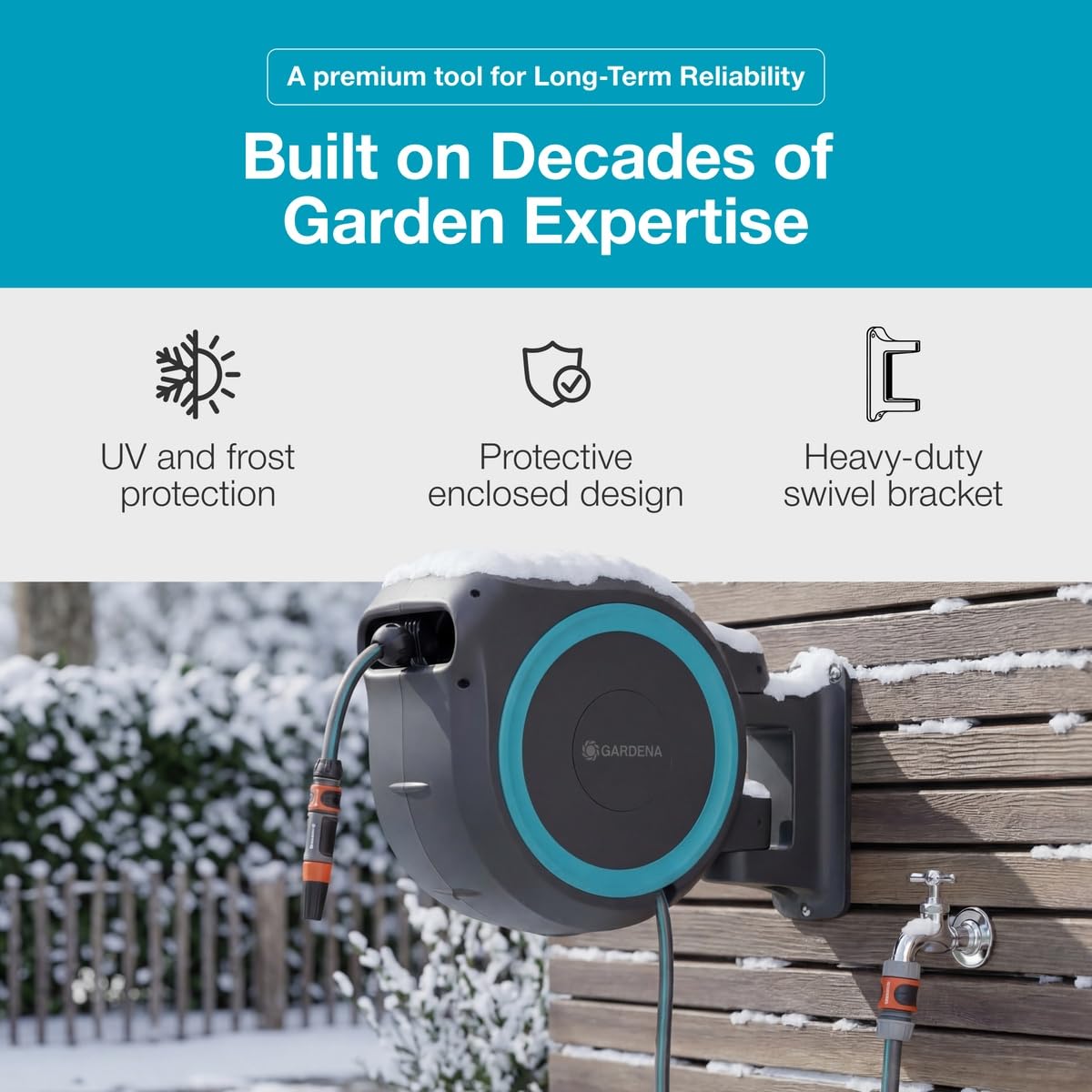 GARDENA wall bracket storing nozzle and accessories for organized outdoor storage
