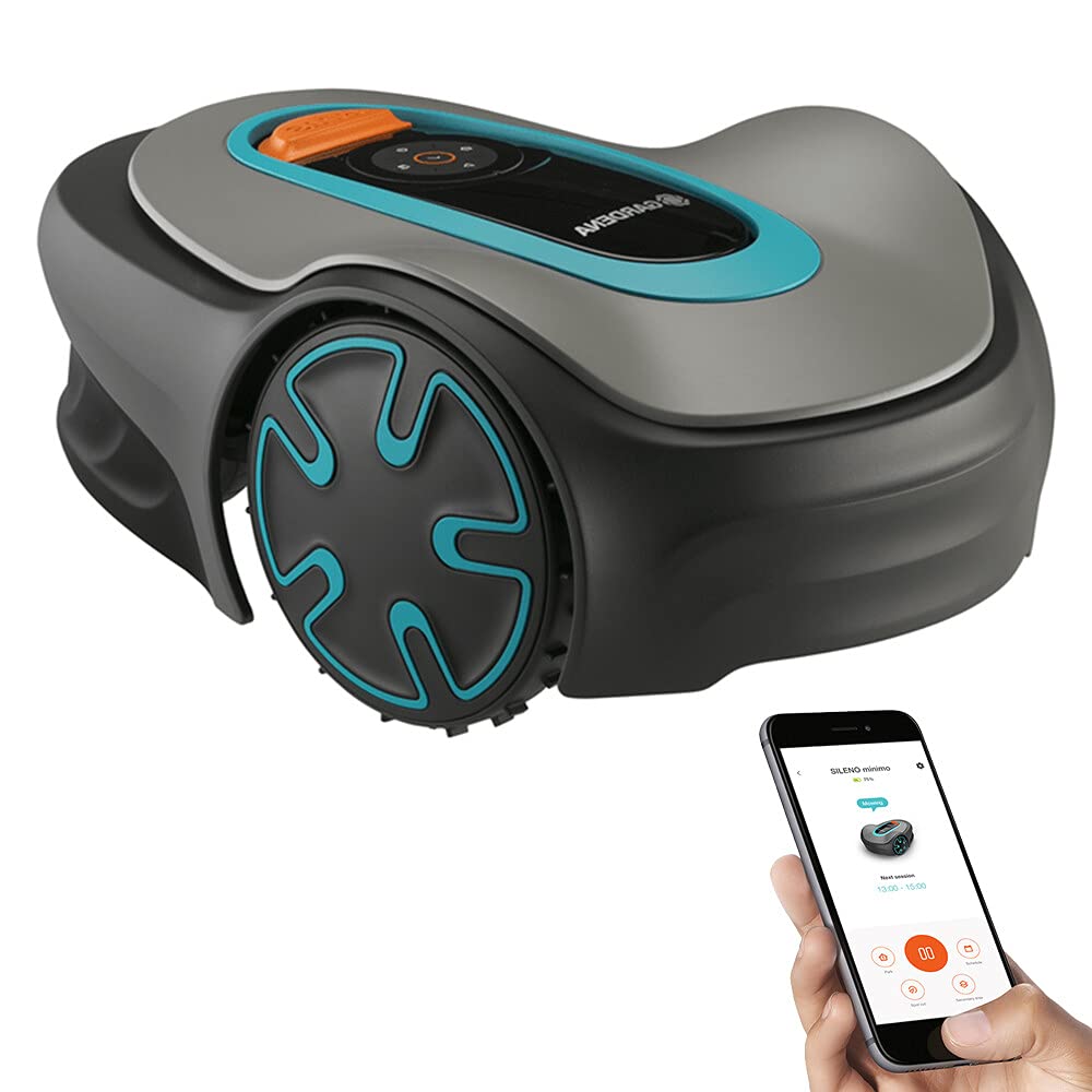 GARDENA SILENO Minimo front view showing compact design and quiet operation