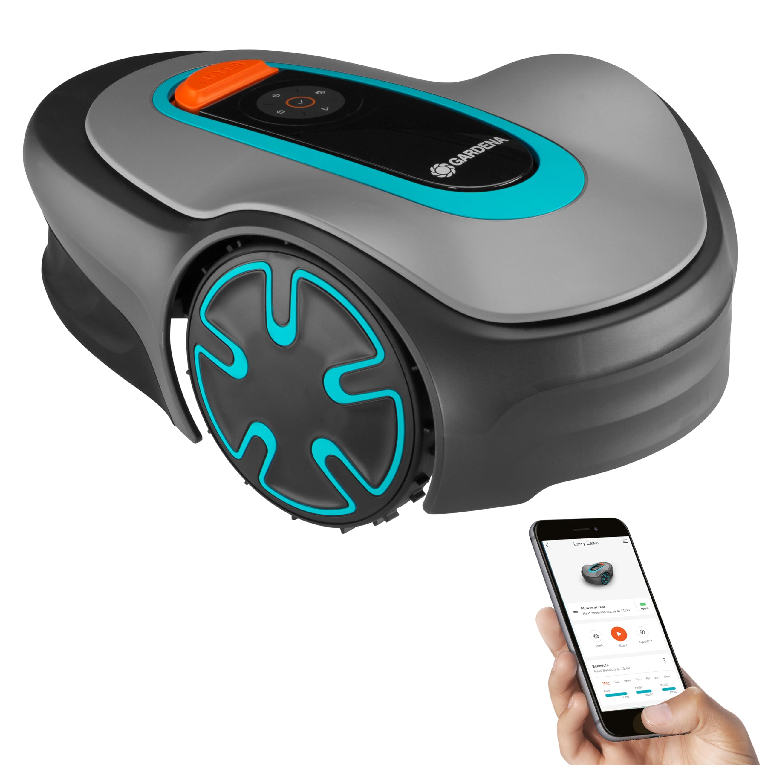 GARDENA SILENO Minimo front view showing compact design and quiet operation