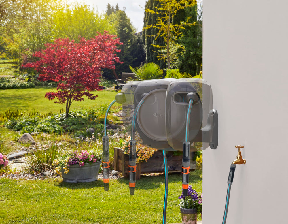 GARDENA wall bracket displayed at 180-degree swivel for flexible watering