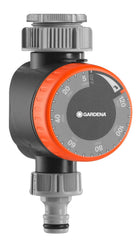 Gardena water timer front view showing dial and tap connection for easy watering