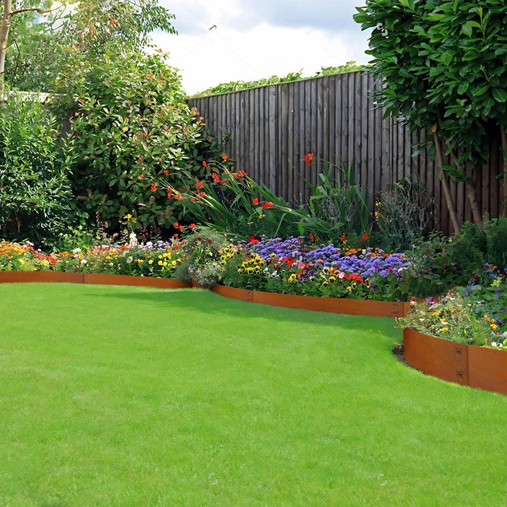Gardenaire garden path bordered with steel edging for neat landscaping