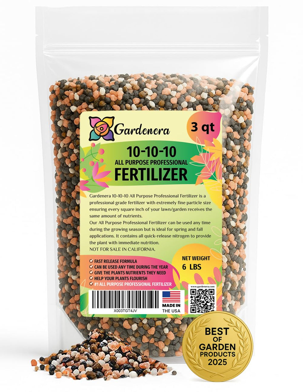 gardenera front packaging showing 3 quart bag and product benefits