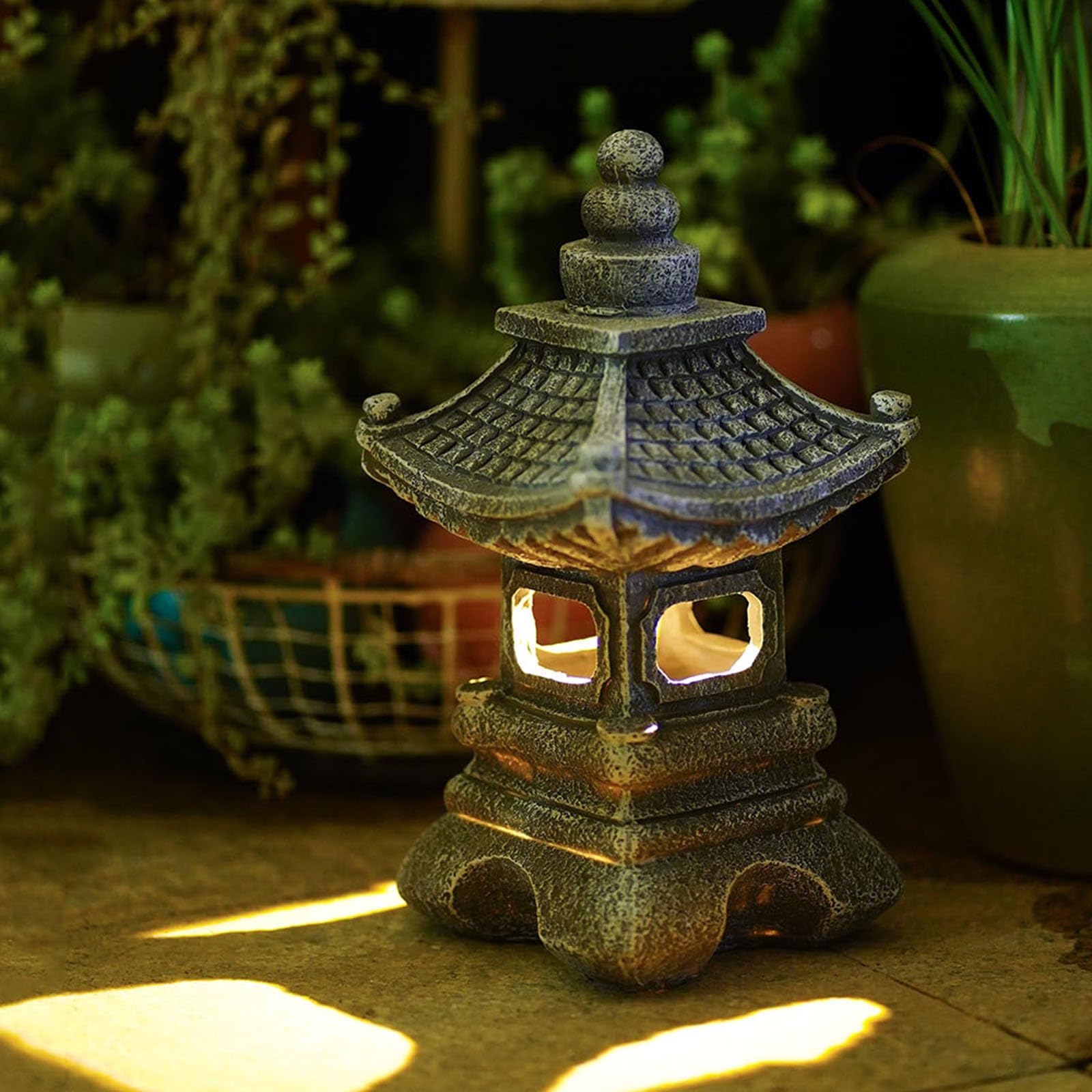 Gardenfans pagoda close-up of resin texture highlighting durable stone-look finish