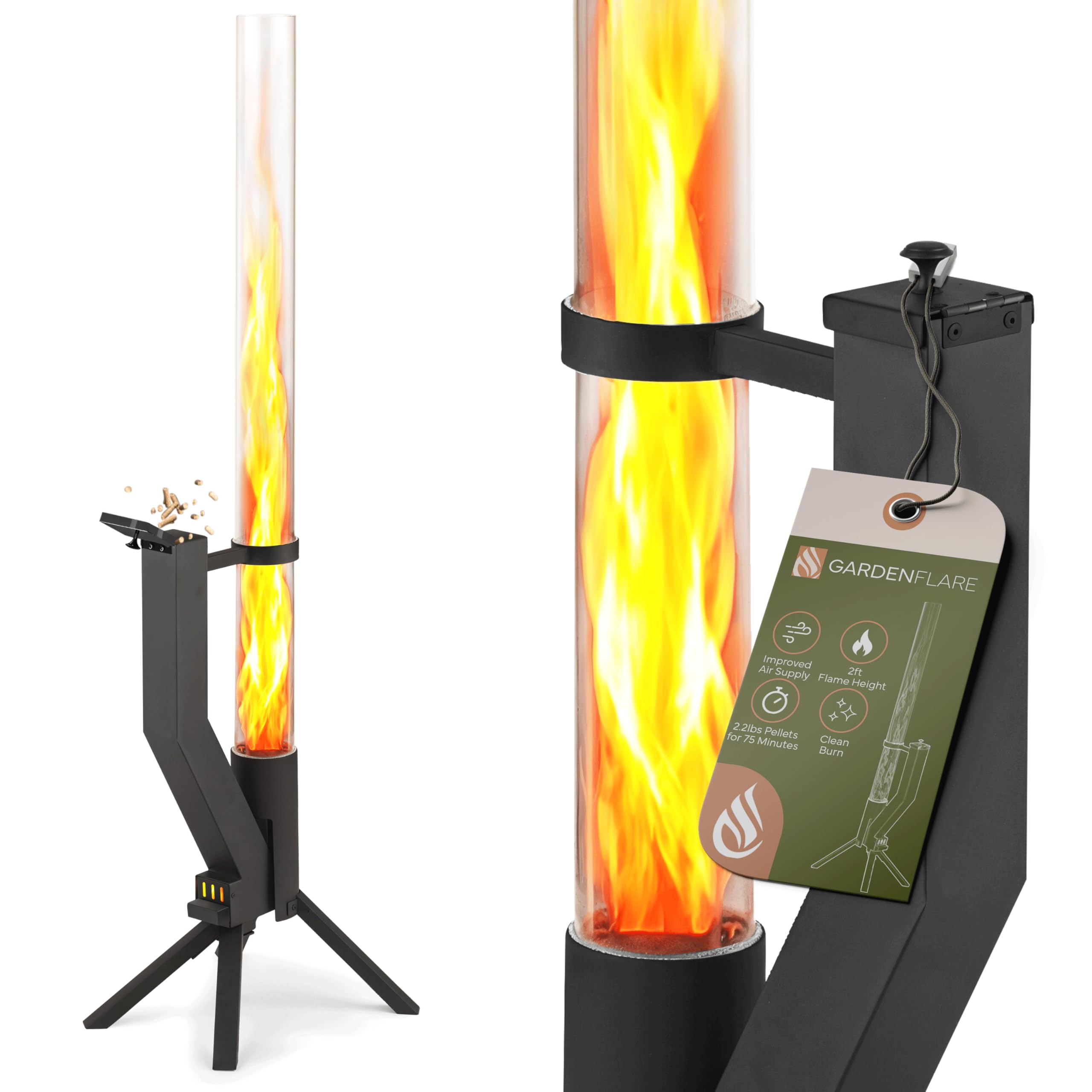 GARDENFLARE assembled and disassembled parts laid out, highlights tool-free quick assembly