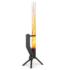 GARDENFLARE front view of pellet fire pit showing flame column and elegant design, enhances ambiance
