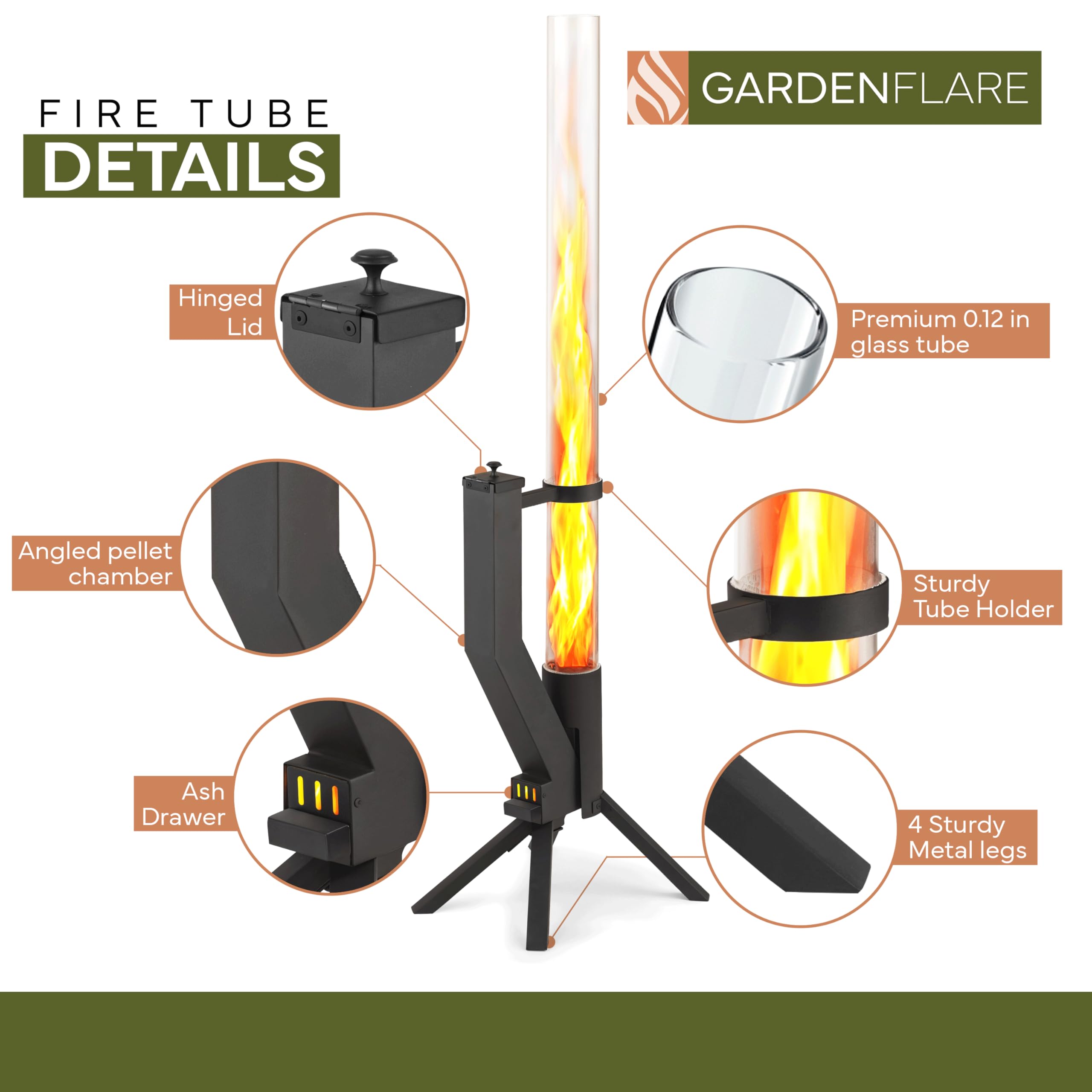 GARDENFLARE height and scale next to outdoor chairs, demonstrates compact 51-inch portability