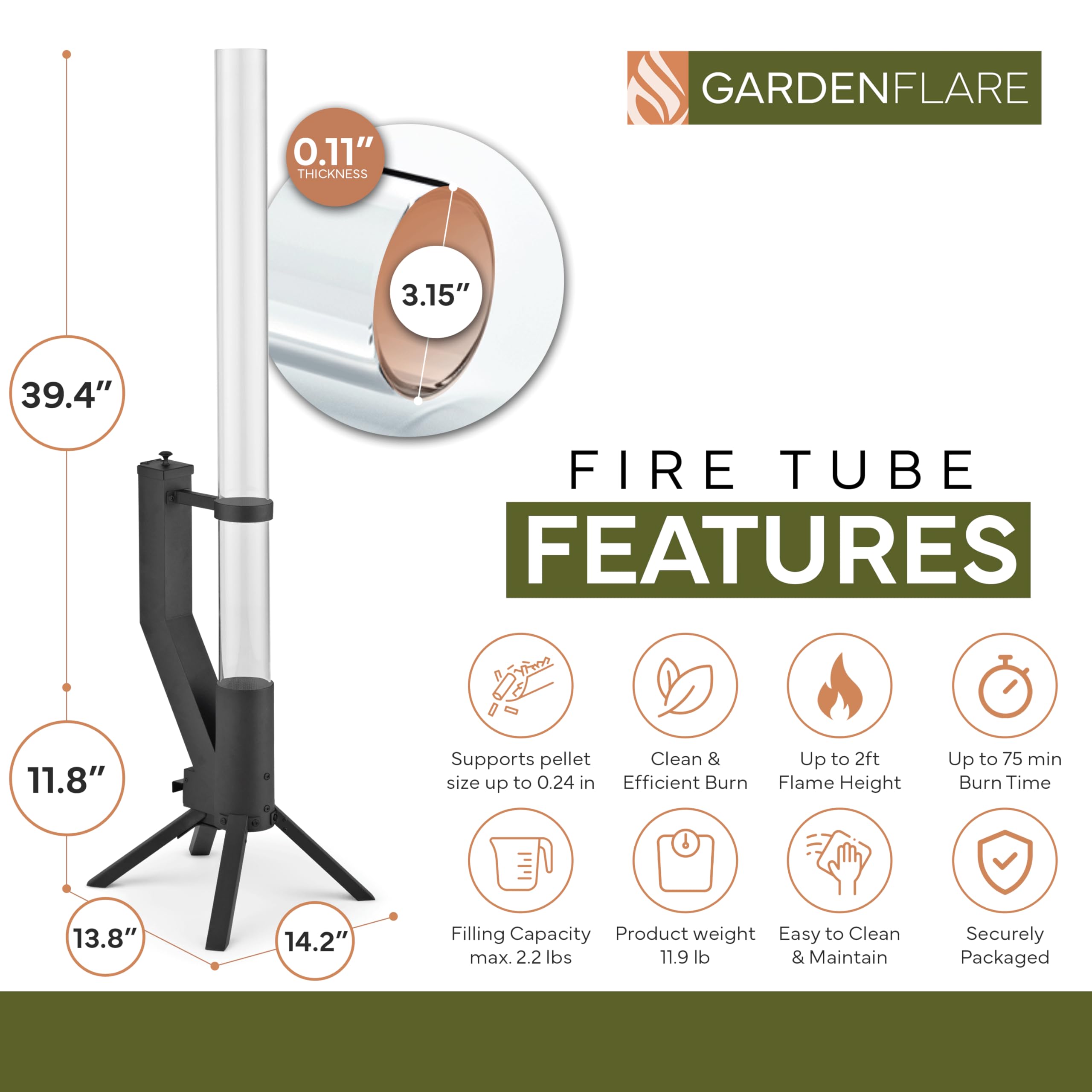 GARDENFLARE pellet heater in use on a patio at dusk, creates cozy atmosphere for gatherings