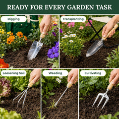 GardenHOME folding stool open on soil providing comfortable low-seat support