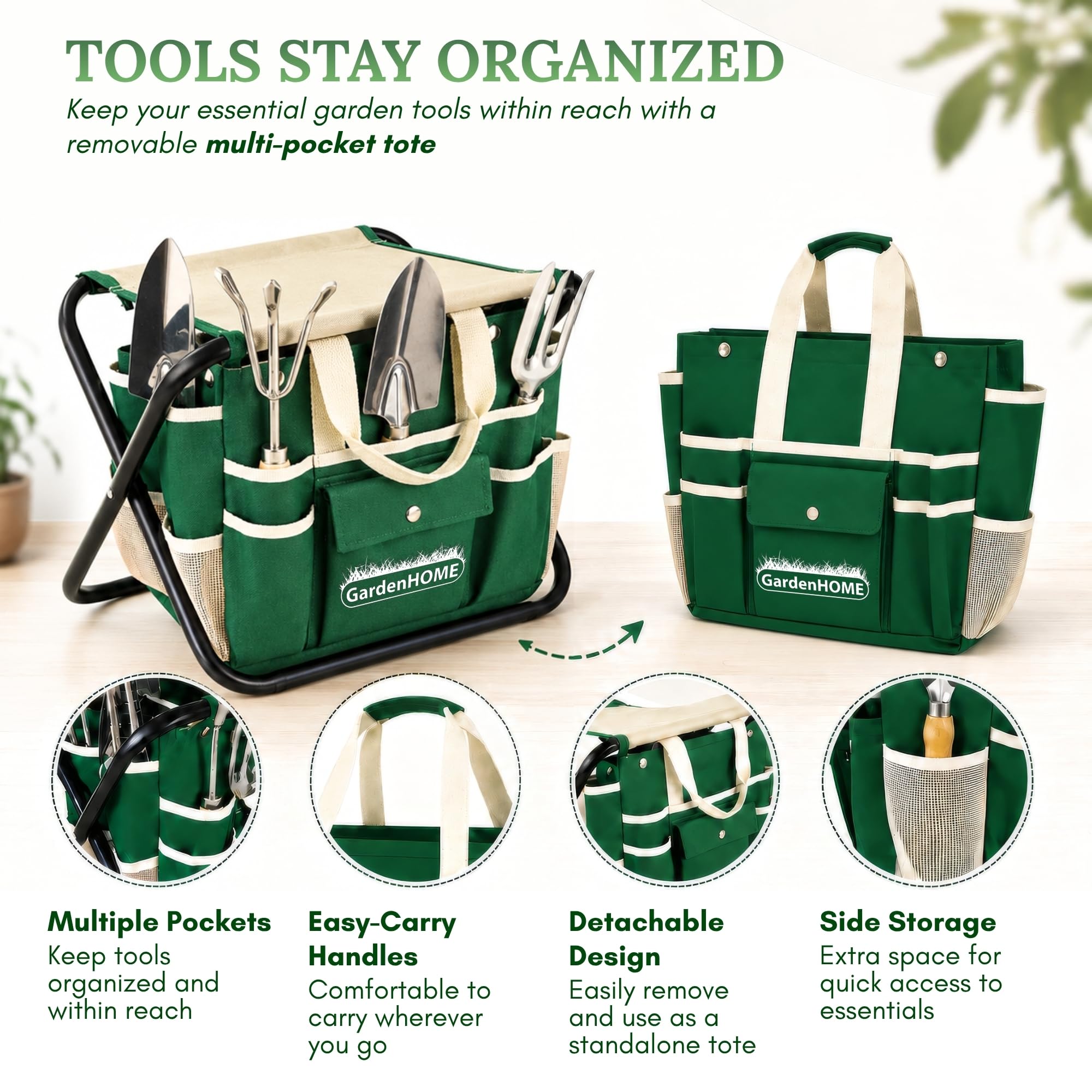 GardenHOME product label close-up highlighting key features and material benefits