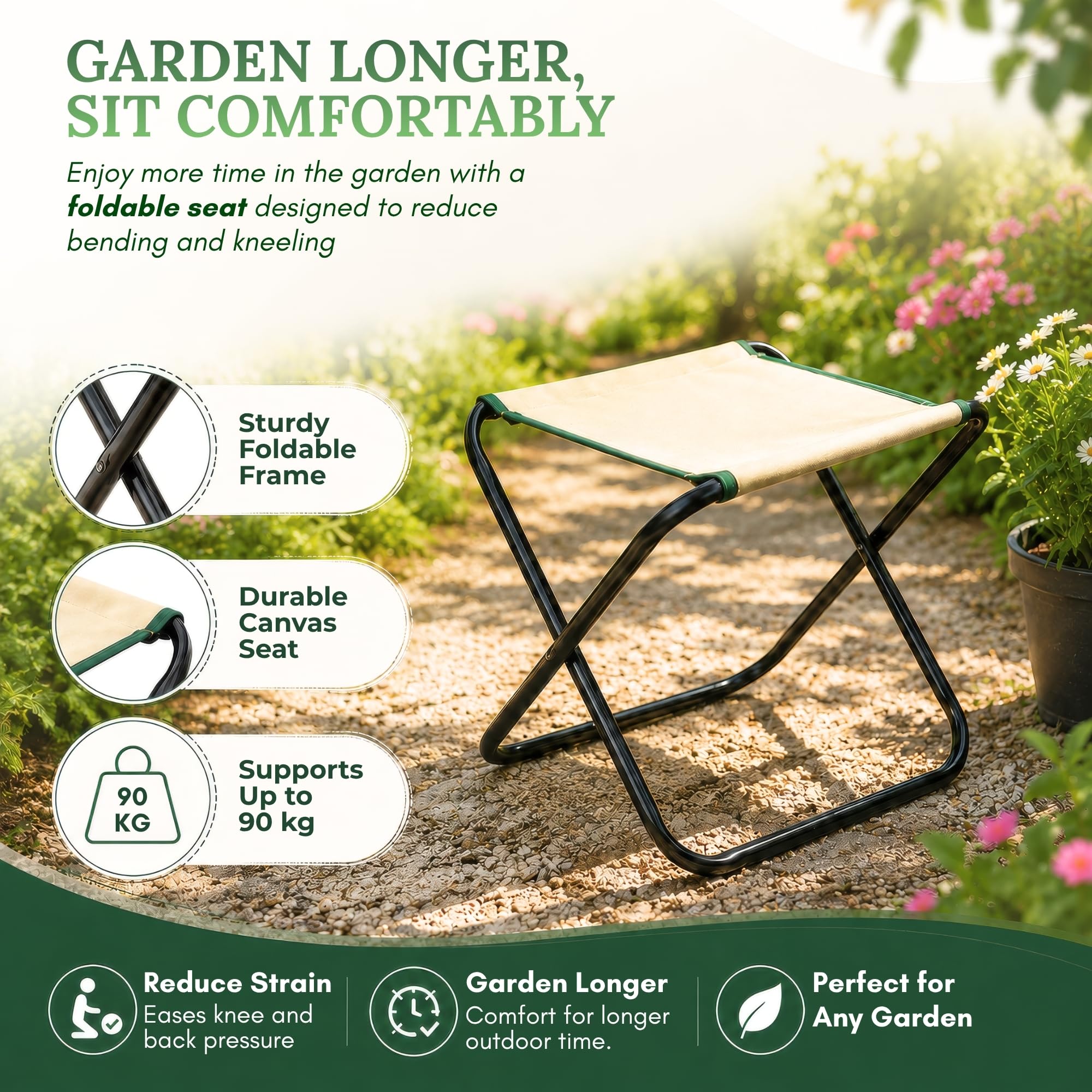 GardenHOME tools beside measuring tape showing compact size and transportability