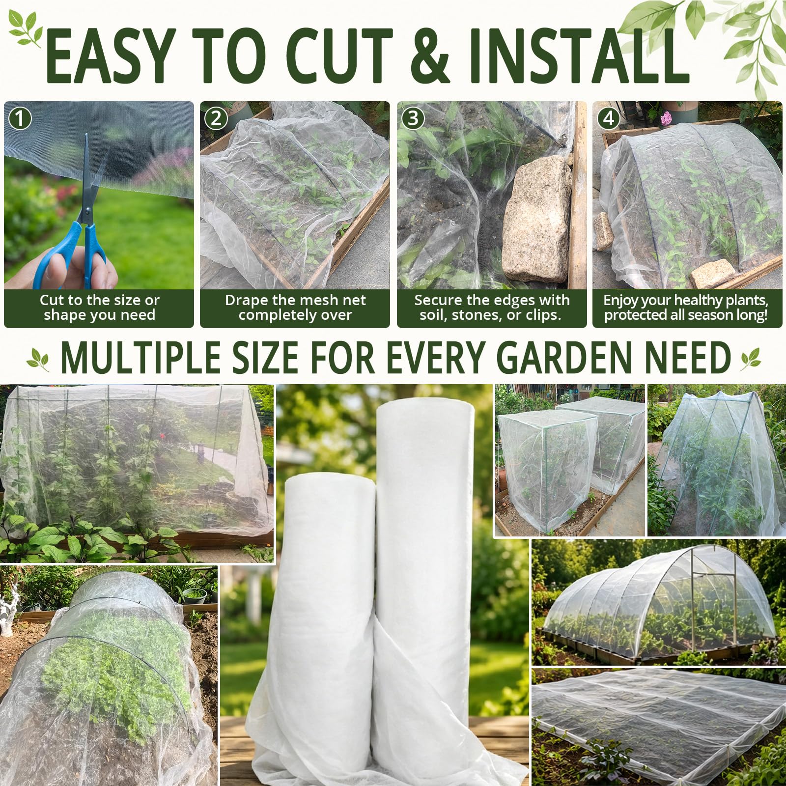 Gardeningwill netting in garden setting protecting fruit trees and flowers
