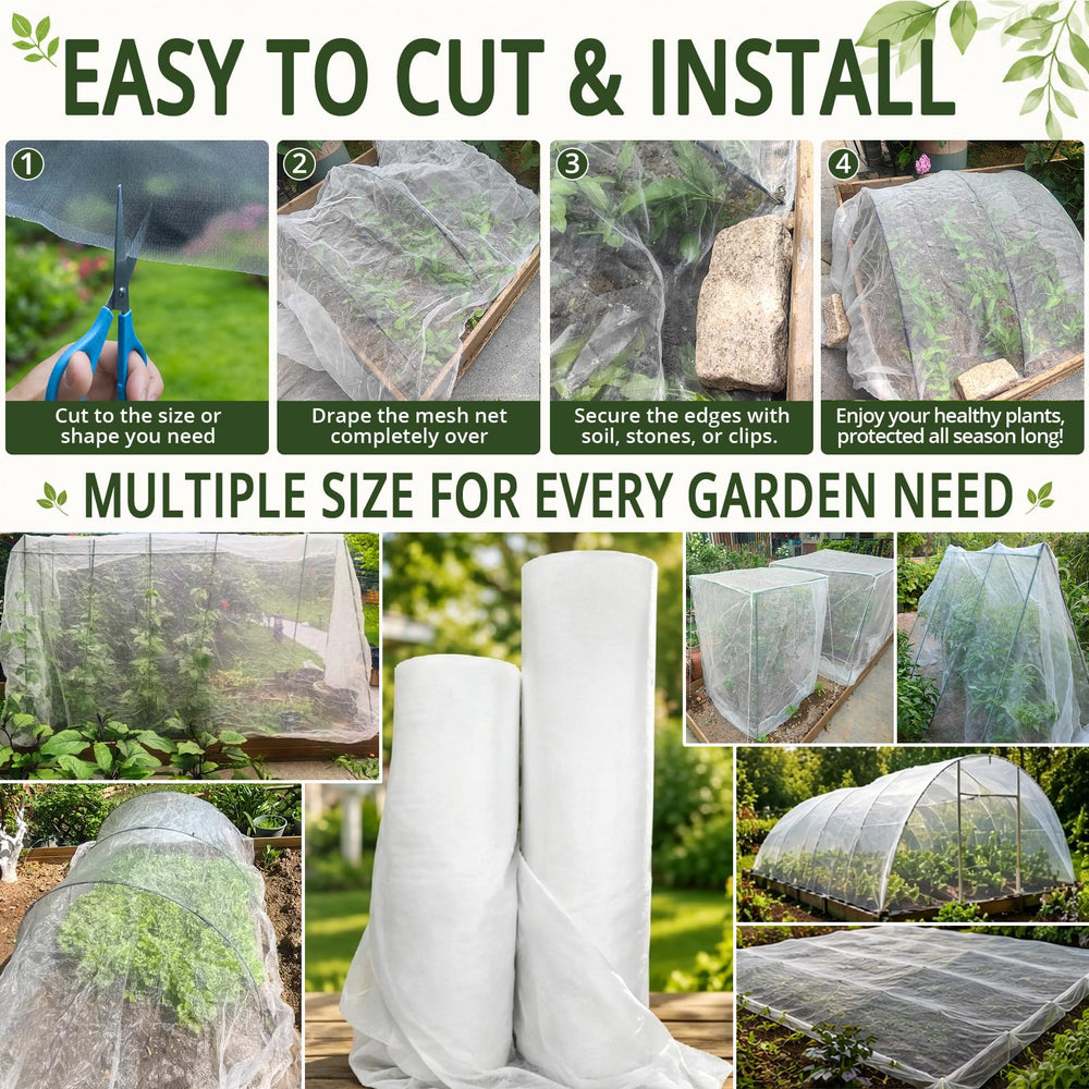 Gardeningwill netting in garden setting protecting fruit trees and flowers