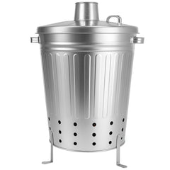 Gardenised front view of incinerator can showing compact footprint and practical lid