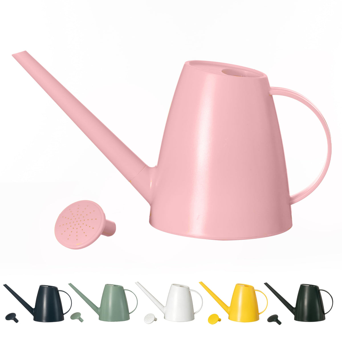 Gardenised front view of pink watering can showing sleek shape and easy storage benefit