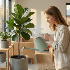 Gardenised watering can in use directing water precisely to a potted plant base